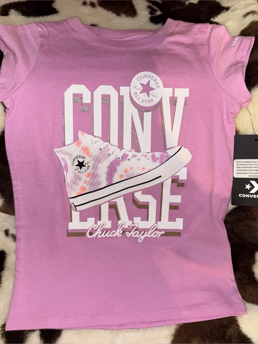 Converse Kids Set of 3 Coral Orange, Turquoise, and Purple graphic tees size 6
